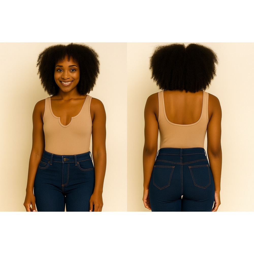 Zenana Sleeveless V-Neck Bodysuit‎ Brush Tank Top Casual Stretch Size L